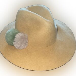 Powder UK Cassandra wool fedora w/2 color pom-pom detail/adjustable-NWT